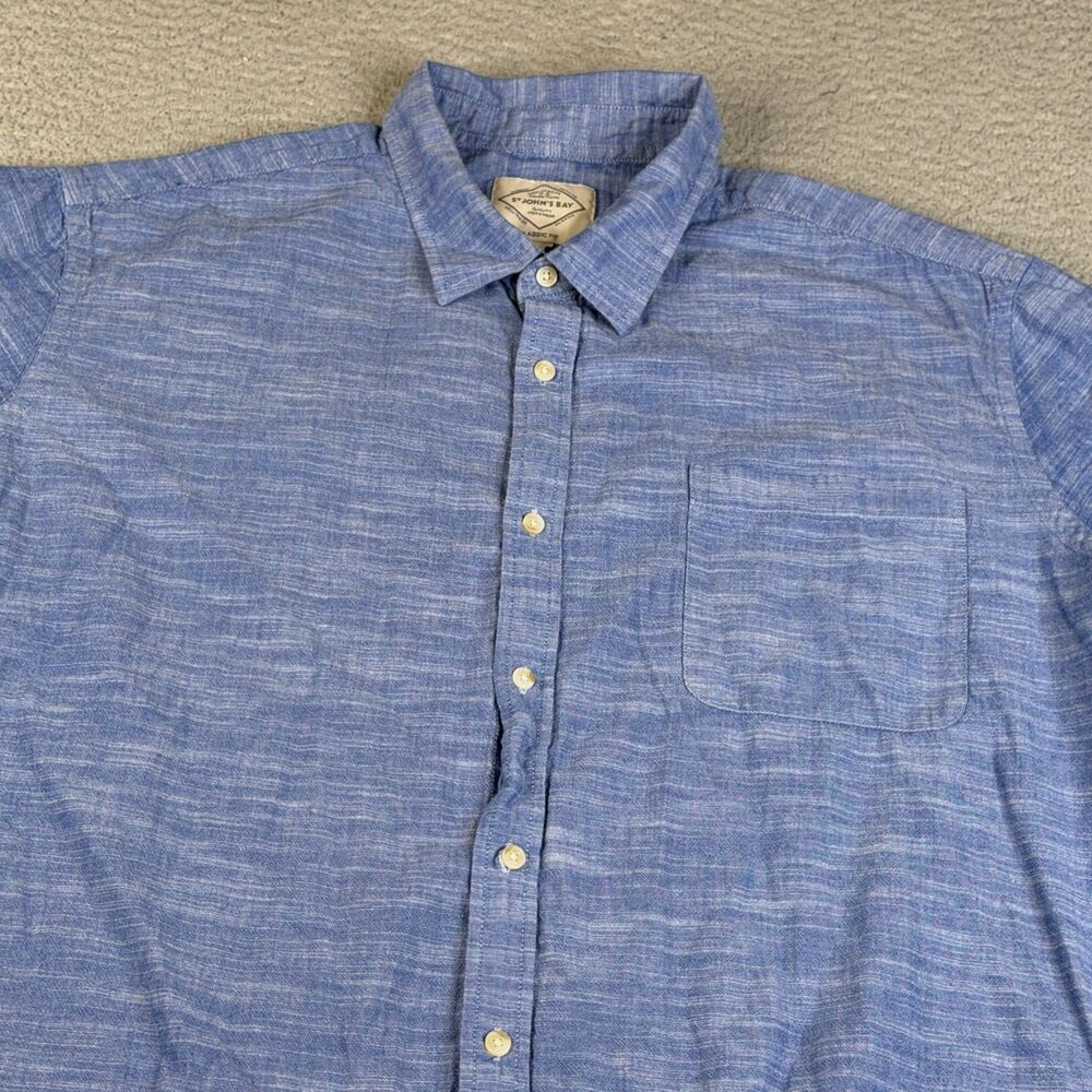 ST JOHNS BAY Shirt 3XL Blue Chambray Button Up Short Sleeve Pocket Classic Fit
